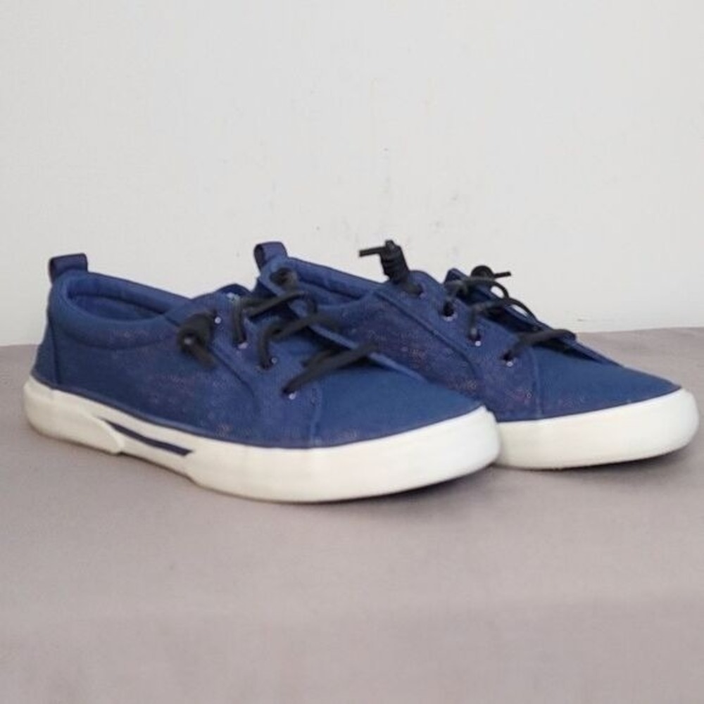 Sperry Navy/Sparkle Canvas Sneakers Boat Shoes Comfort Lace Up Women's Size 8